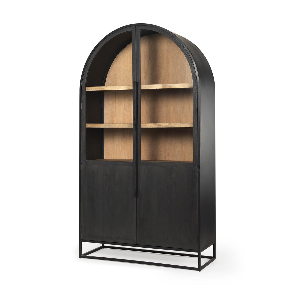 Mercana Sloan 85.5H Black Wood W/Black Metal Frame Arch Cabinet