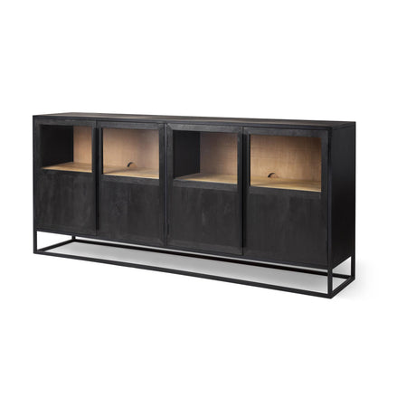 Mercana Sloan 80.0L x 17.0W x 36.0H Black Wood W/Black Metal Frame Sideboard