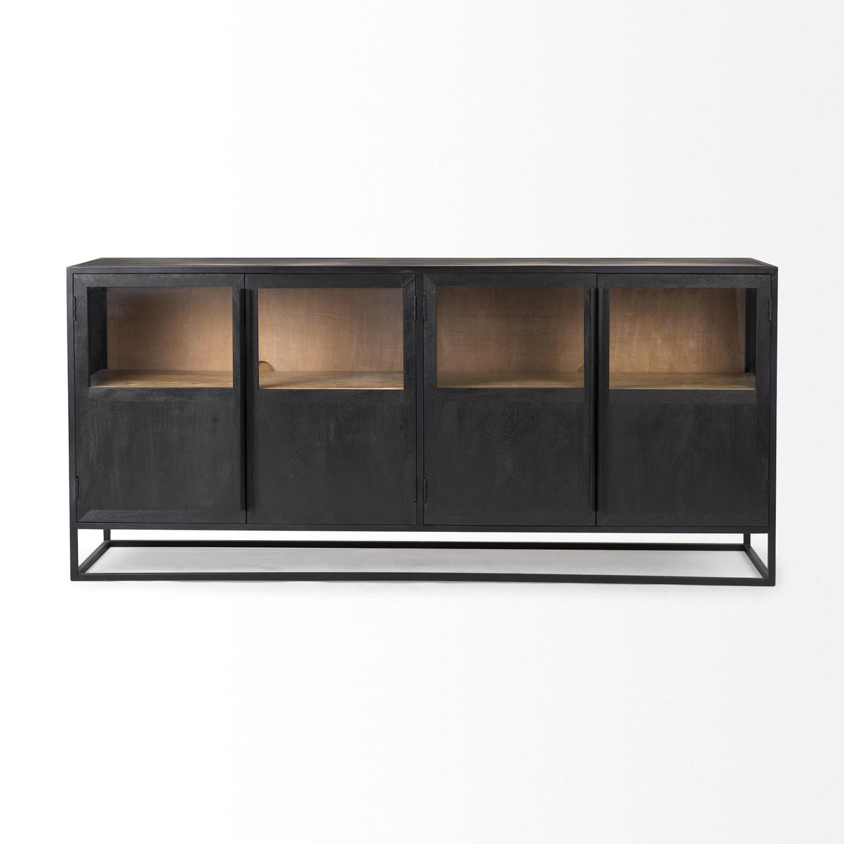 Mercana Sloan 80.0L x 17.0W x 36.0H Black Wood W/Black Metal Frame Sideboard