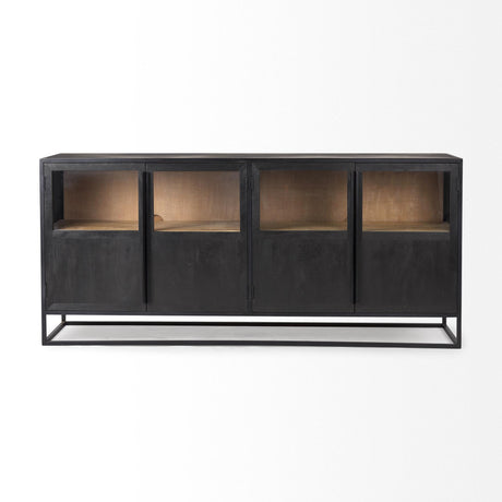 Mercana Sloan 80.0L x 17.0W x 36.0H Black Wood W/Black Metal Frame Sideboard