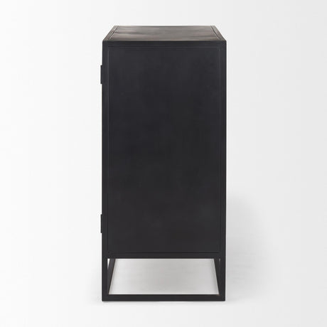 Mercana Sloan Black Wood W/Black Metal Frame Accent Cabinet