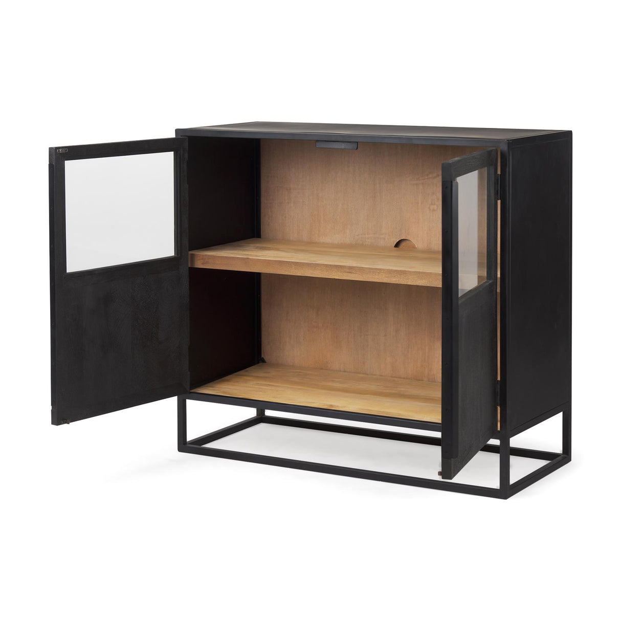 Mercana Sloan Black Wood W/Black Metal Frame Accent Cabinet