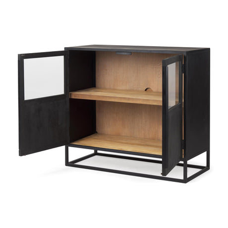 Mercana Sloan Black Wood W/Black Metal Frame Accent Cabinet