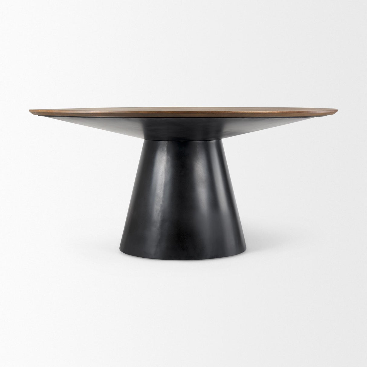 Mercana Mitchell Black Metal Pedestal Base with Brown Wood Top Dining Table 63.0L x 63.0W x 30.0H