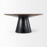 Mercana Mitchell Black Metal Pedestal Base with Brown Wood Top Dining Table 63.0L x 63.0W x 30.0H