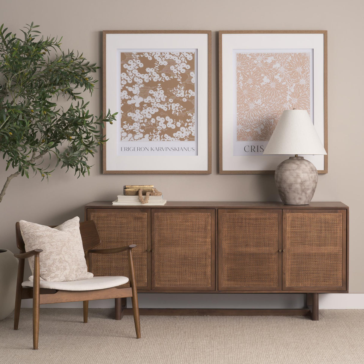 Mercana Grier Medium Brown Solid Wood W/Cane Sideboard