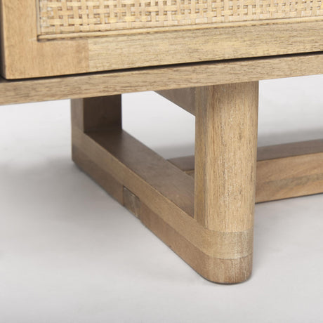 Mercana Grier Light Brown Solid Wood and Cane 3 Door Media Console