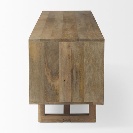 Mercana Grier Light Brown Solid Wood and Cane 3 Door Media Console