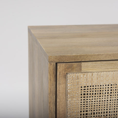 Mercana Grier Light Brown Solid Wood and Cane 3 Door Media Console