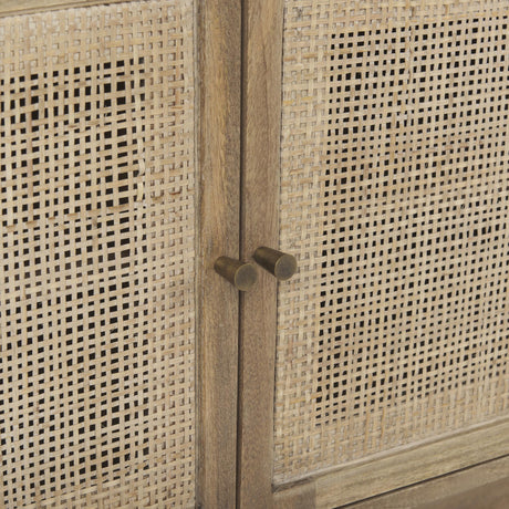 Mercana Grier Light Brown Solid Wood and Cane 3 Door Media Console