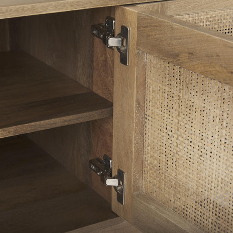 Mercana Grier Light Brown Solid Wood and Cane 3 Door Media Console