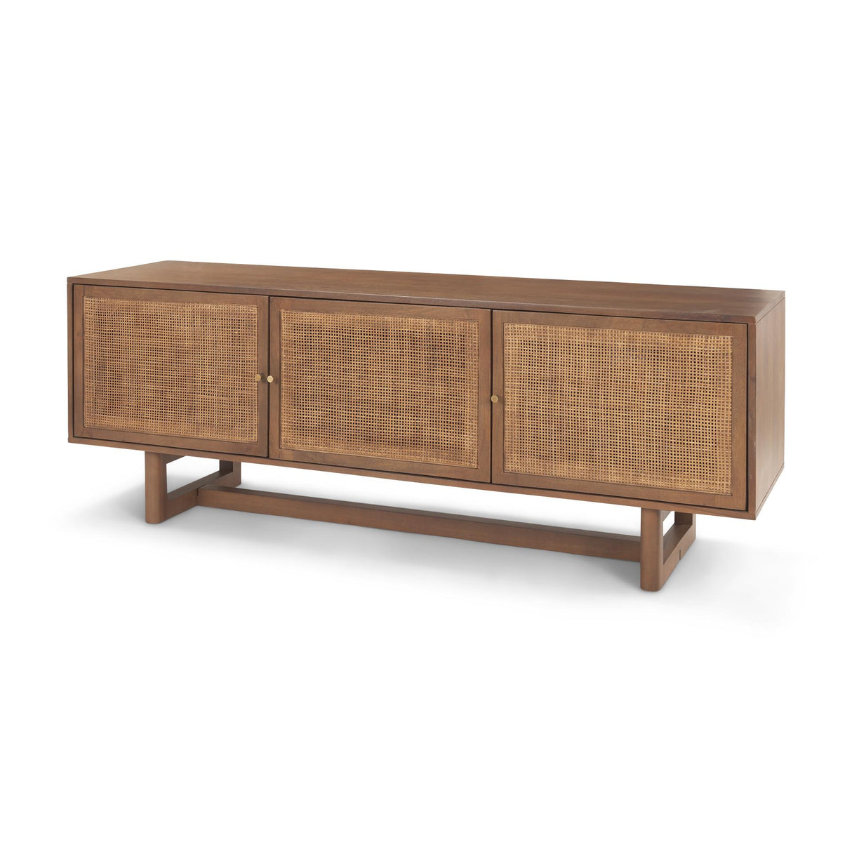 Mercana Grier 65.0L x 18.75W x 23.0H Medium Brown Solid Wood W/Cane Media Console