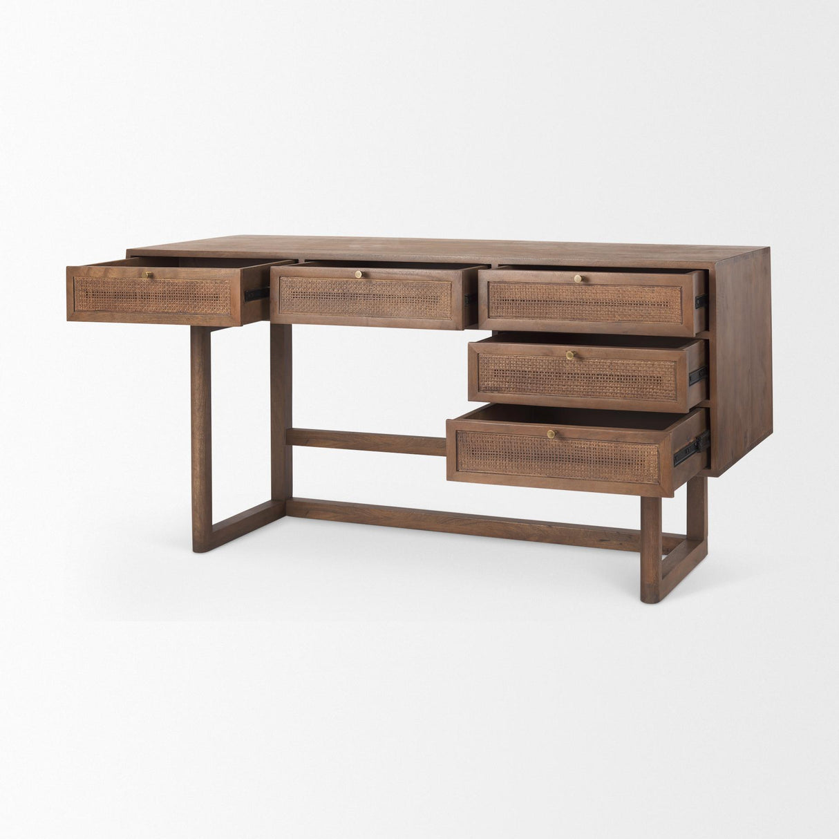Mercana Grier 60.0L x 22.75W x 30.5H Medium Brown Solid Wood W/Cane Office Desk