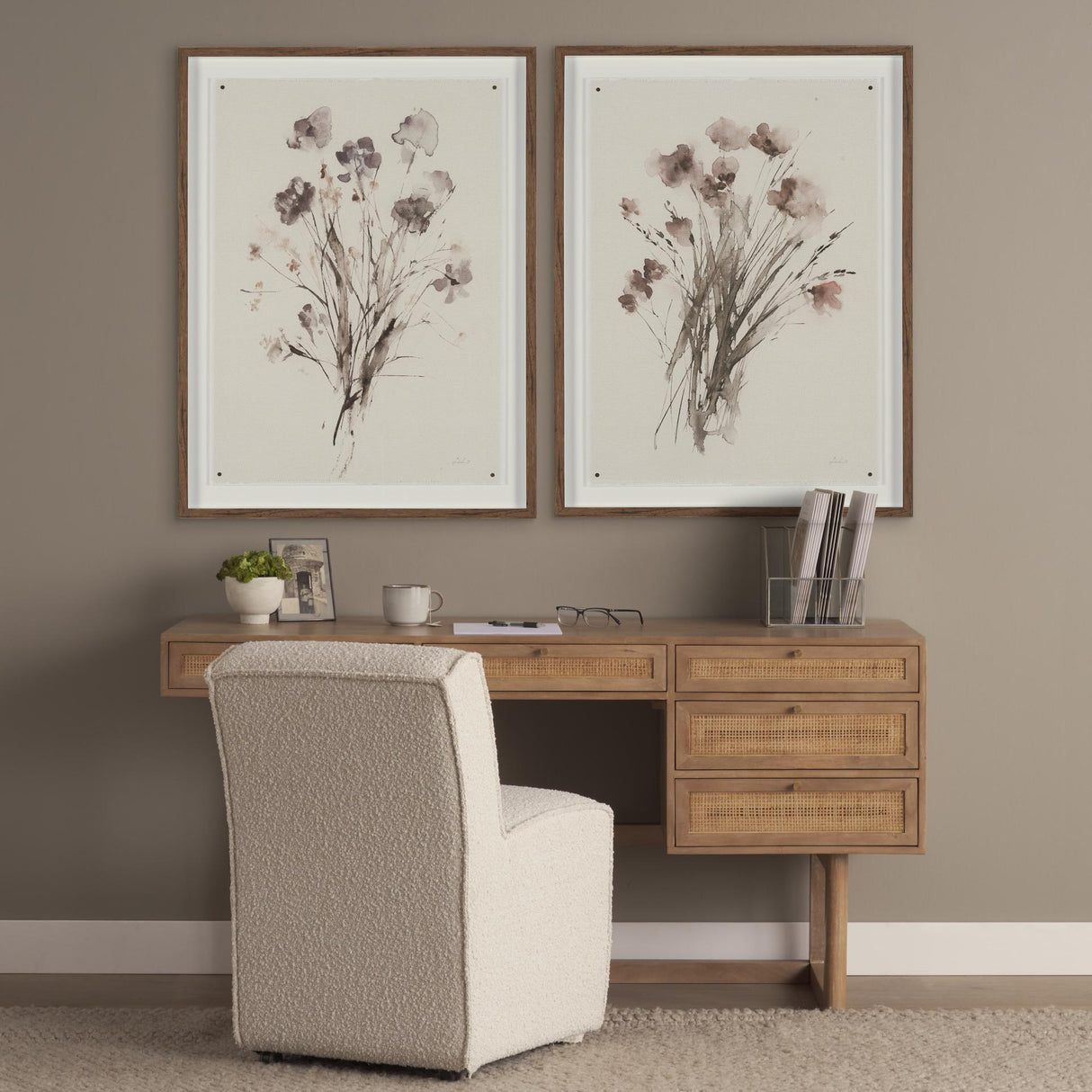 Mercana Grier 60" Light Brown Solid Wood W/Cane Office Desk