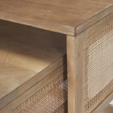 Mercana Grier Set of 2 Light Brown Solid Wood w/ Cane Nesting Accent Tables