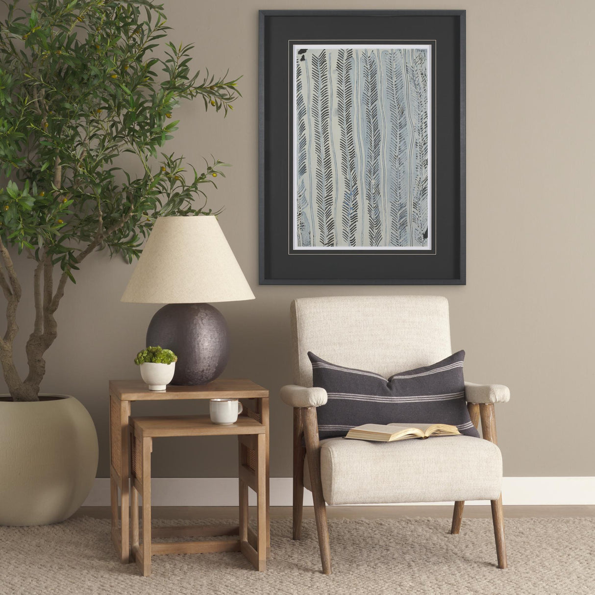 Mercana Grier Set of 2 Light Brown Solid Wood w/ Cane Nesting Accent Tables