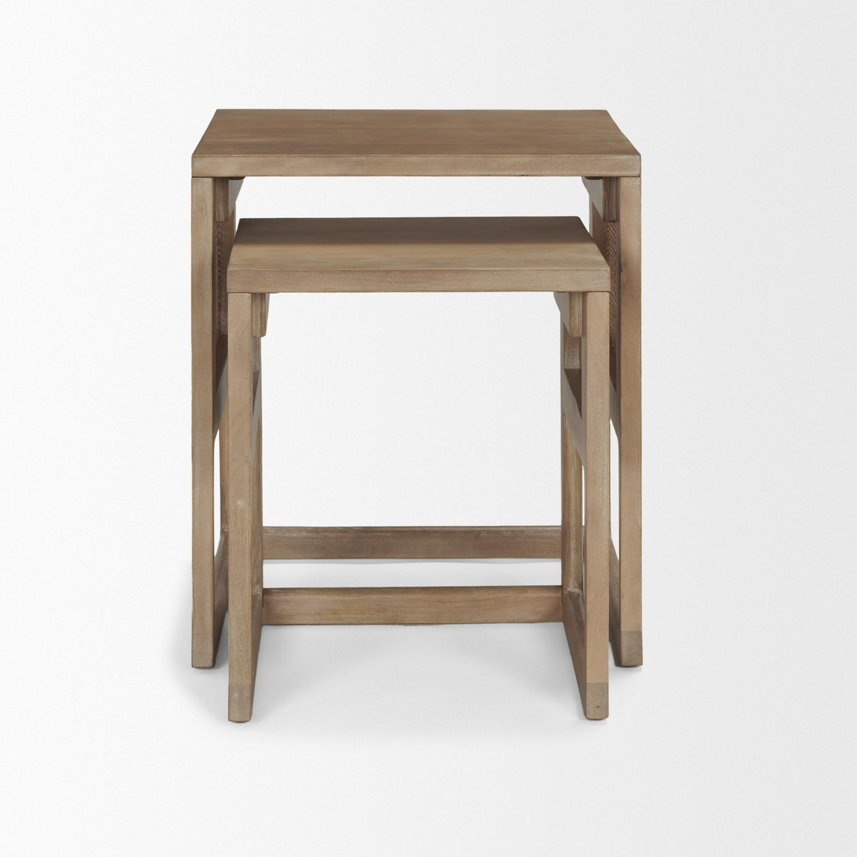 Mercana Grier Set of 2 Light Brown Solid Wood w/ Cane Nesting Accent Tables