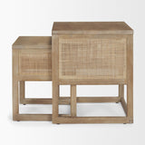 Mercana Grier Set of 2 Light Brown Solid Wood w/ Cane Nesting Accent Tables