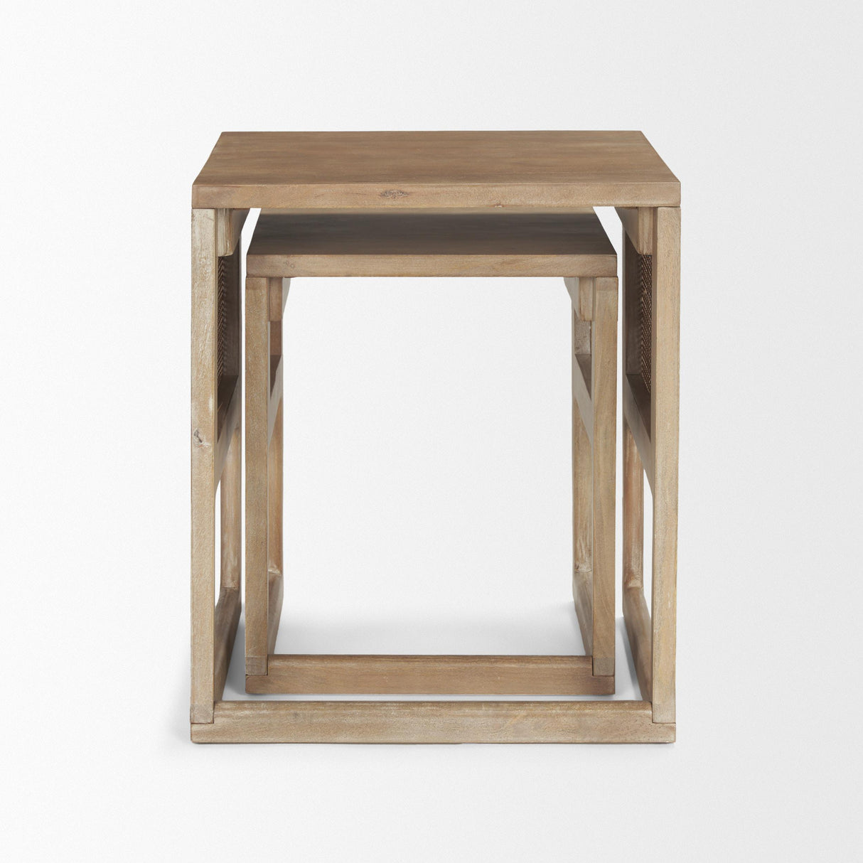 Mercana Grier Set of 2 Light Brown Solid Wood w/ Cane Nesting Accent Tables