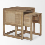 Mercana Grier Set of 2 Light Brown Solid Wood w/ Cane Nesting Accent Tables