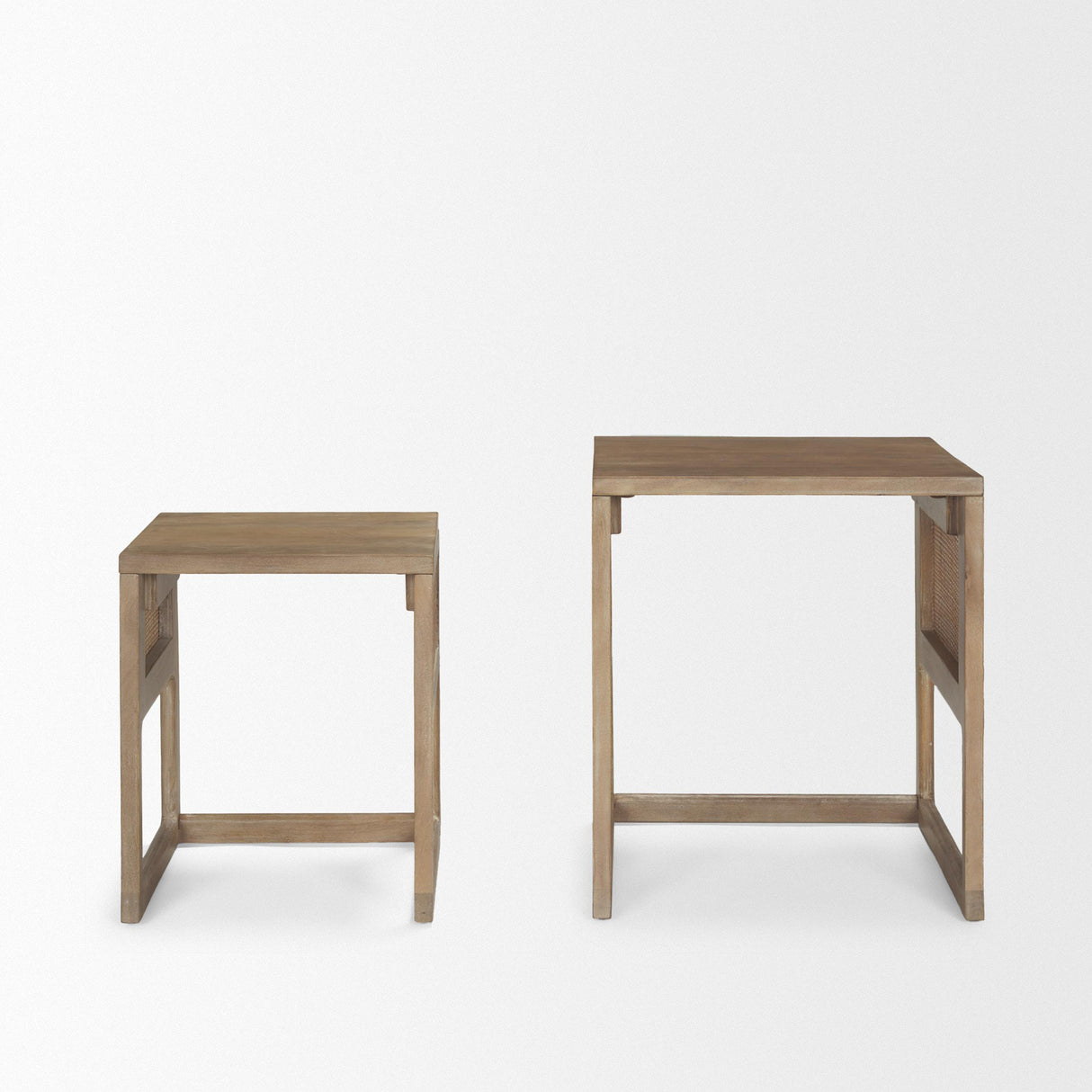 Mercana Grier Set of 2 Light Brown Solid Wood w/ Cane Nesting Accent Tables