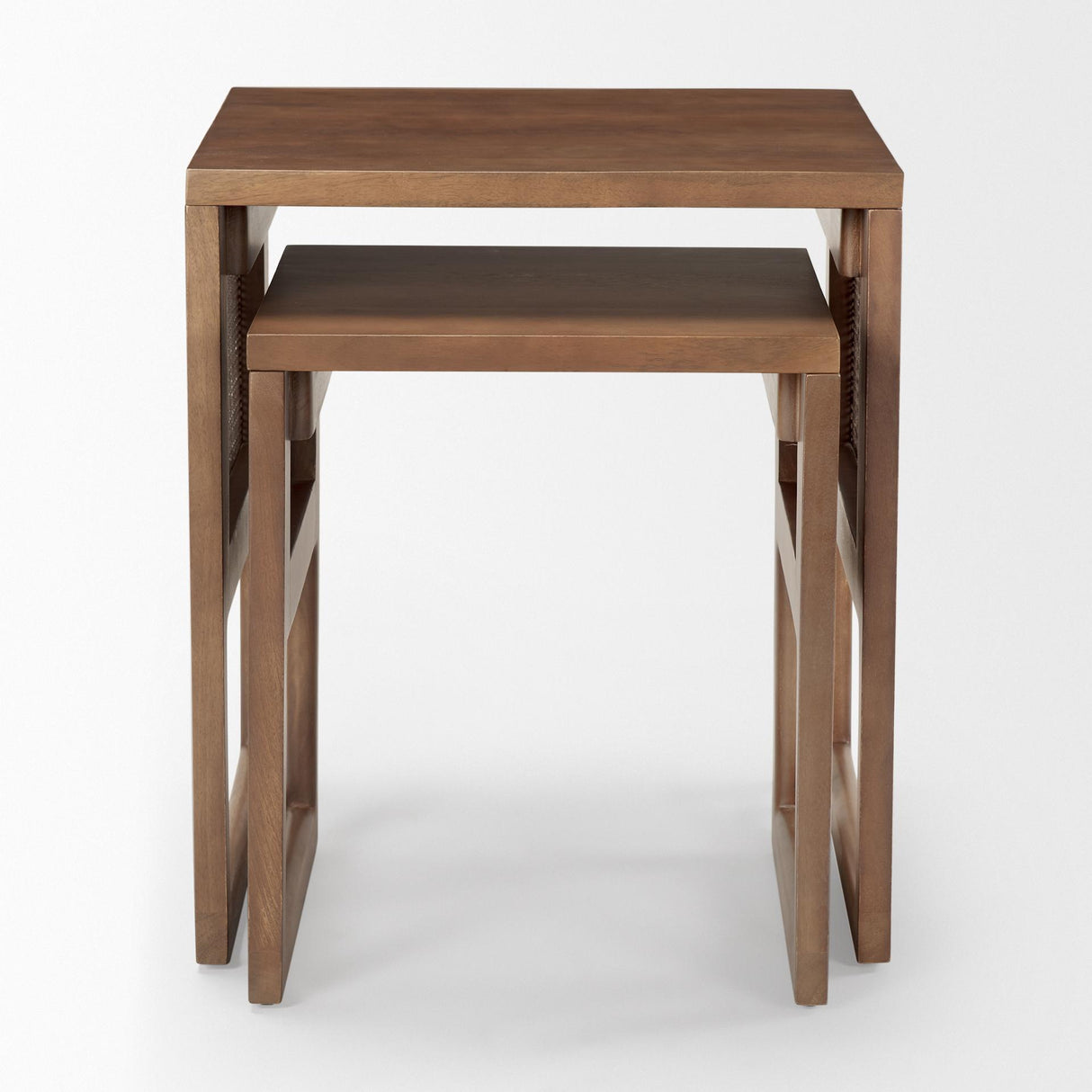 Mercana Grier Set of 2 Medium Brown Solid Wood w/ Cane Nesting Accent Tables