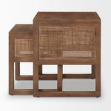 Mercana Grier Set of 2 Medium Brown Solid Wood w/ Cane Nesting Accent Tables