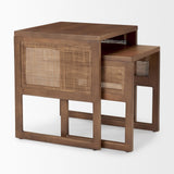 Mercana Grier Set of 2 Medium Brown Solid Wood w/ Cane Nesting Accent Tables