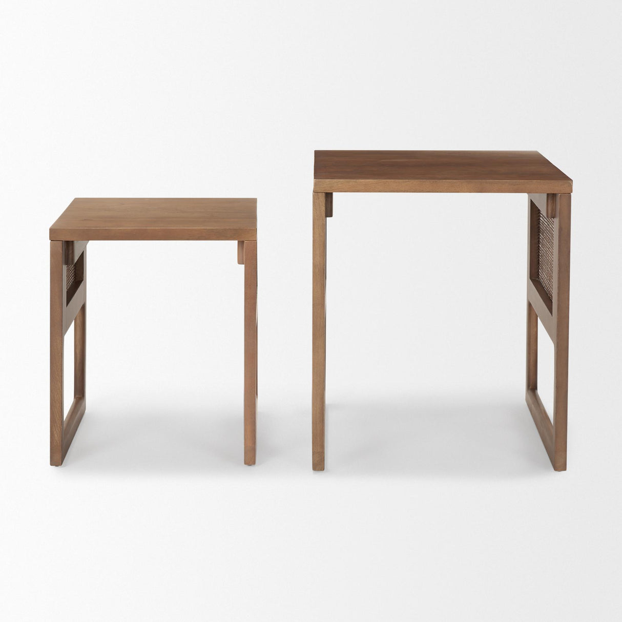 Mercana Grier Set of 2 Medium Brown Solid Wood w/ Cane Nesting Accent Tables