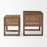 Mercana Grier Set of 2 Medium Brown Solid Wood w/ Cane Nesting Accent Tables