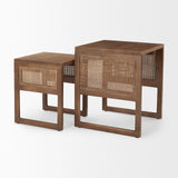 Mercana Grier Set of 2 Medium Brown Solid Wood w/ Cane Nesting Accent Tables