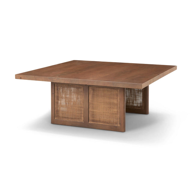 Mercana Grier 42" Square Medium Brown Solid Wood w/ Cane Coffee Table
