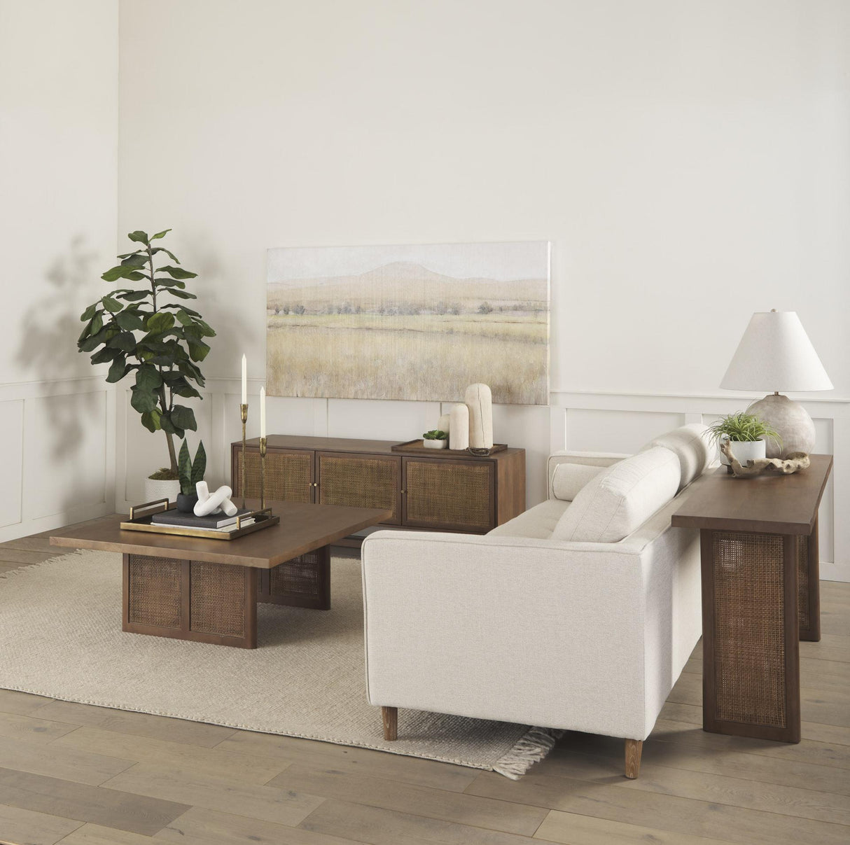Mercana Grier 42" Square Medium Brown Solid Wood w/ Cane Coffee Table