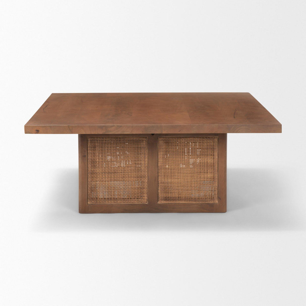 Mercana Grier 42" Square Medium Brown Solid Wood w/ Cane Coffee Table