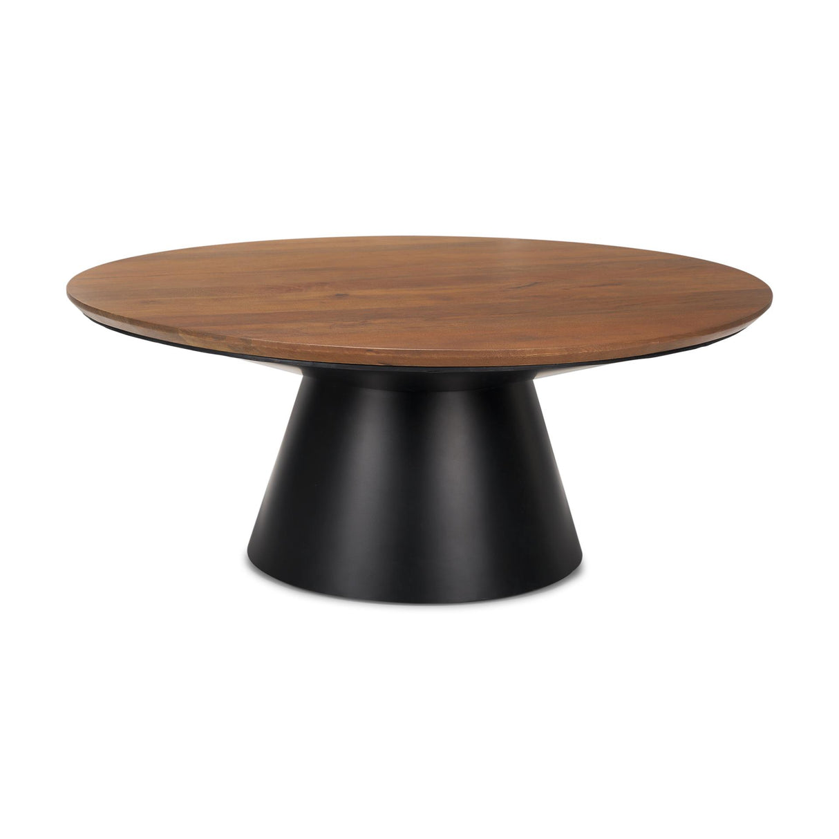 Mercana Mitchell 40.0L x 40.0W x 16.0H Black Metal Pedestal Base with Brown Wood Top Coffee Table