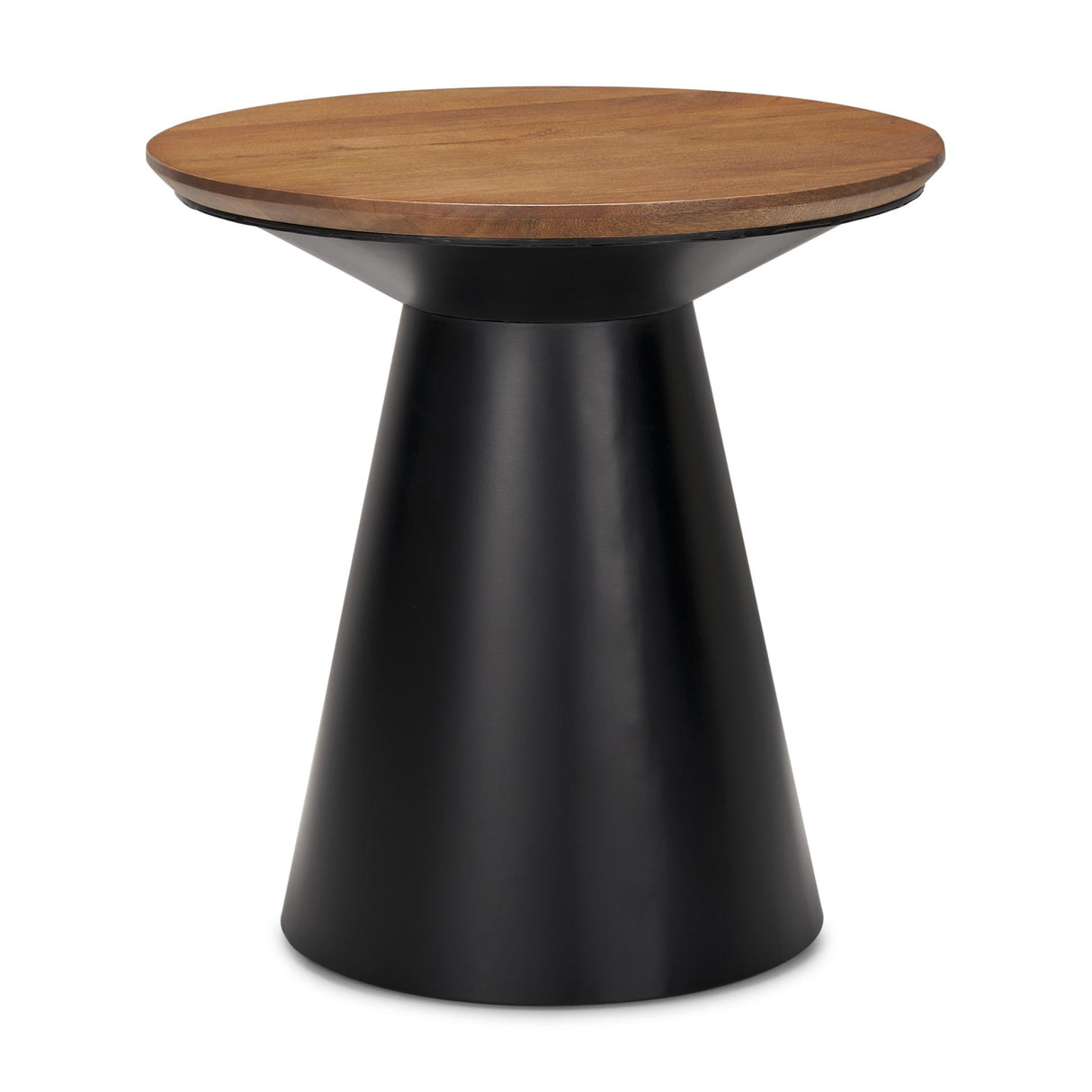 Mercana Mitchell 22.0L x 22.0W x 23.0H Black Metal Pedetal Base with Brown Wood Top Side Table
