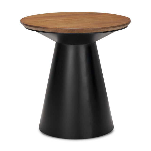 Mercana Mitchell 22.0L x 22.0W x 23.0H Black Metal Pedetal Base with Brown Wood Top Side Table