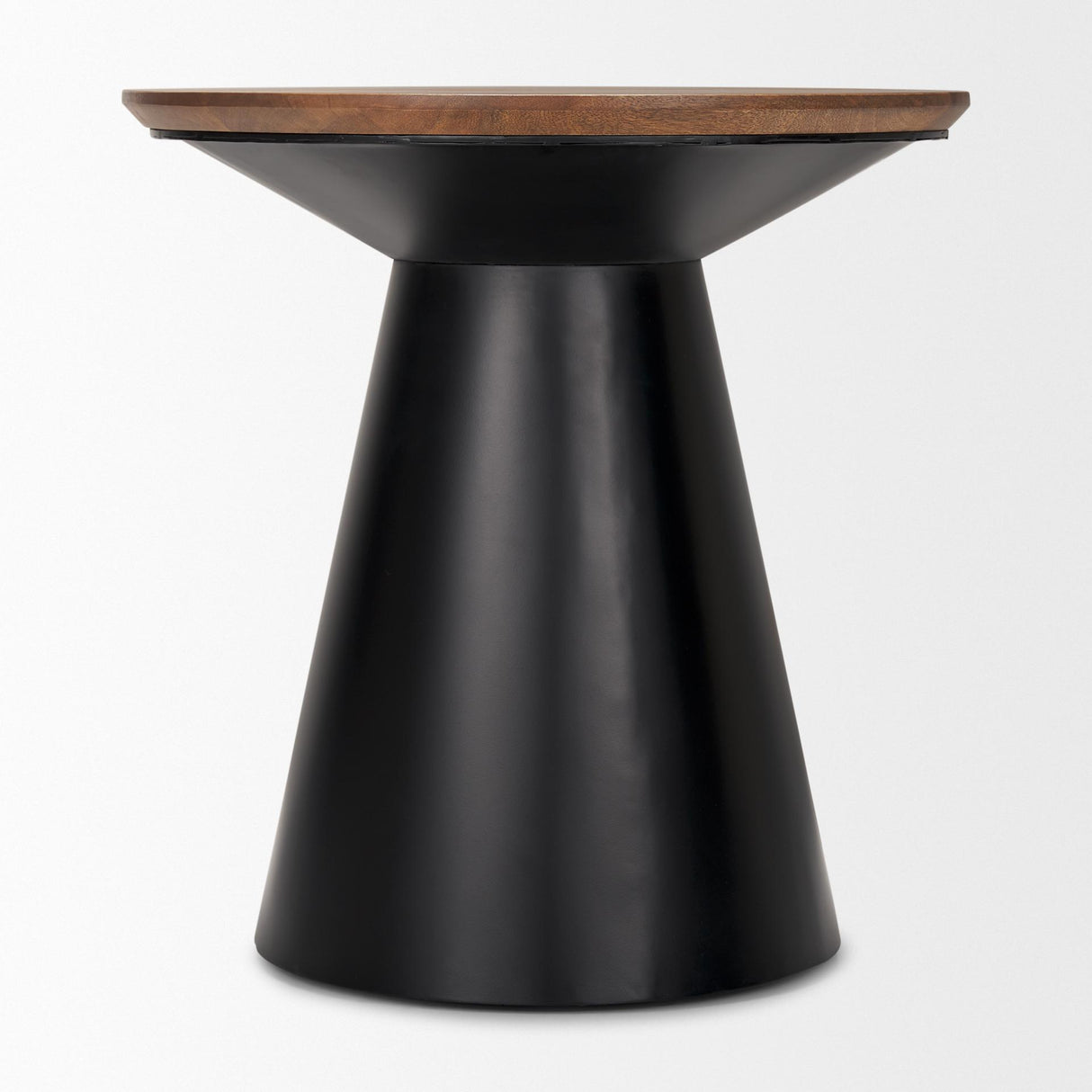 Mercana Mitchell 22.0L x 22.0W x 23.0H Black Metal Pedetal Base with Brown Wood Top Side Table