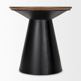 Mercana Mitchell 22.0L x 22.0W x 23.0H Black Metal Pedetal Base with Brown Wood Top Side Table
