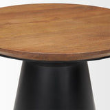 Mercana Mitchell 22.0L x 22.0W x 23.0H Black Metal Pedetal Base with Brown Wood Top Side Table