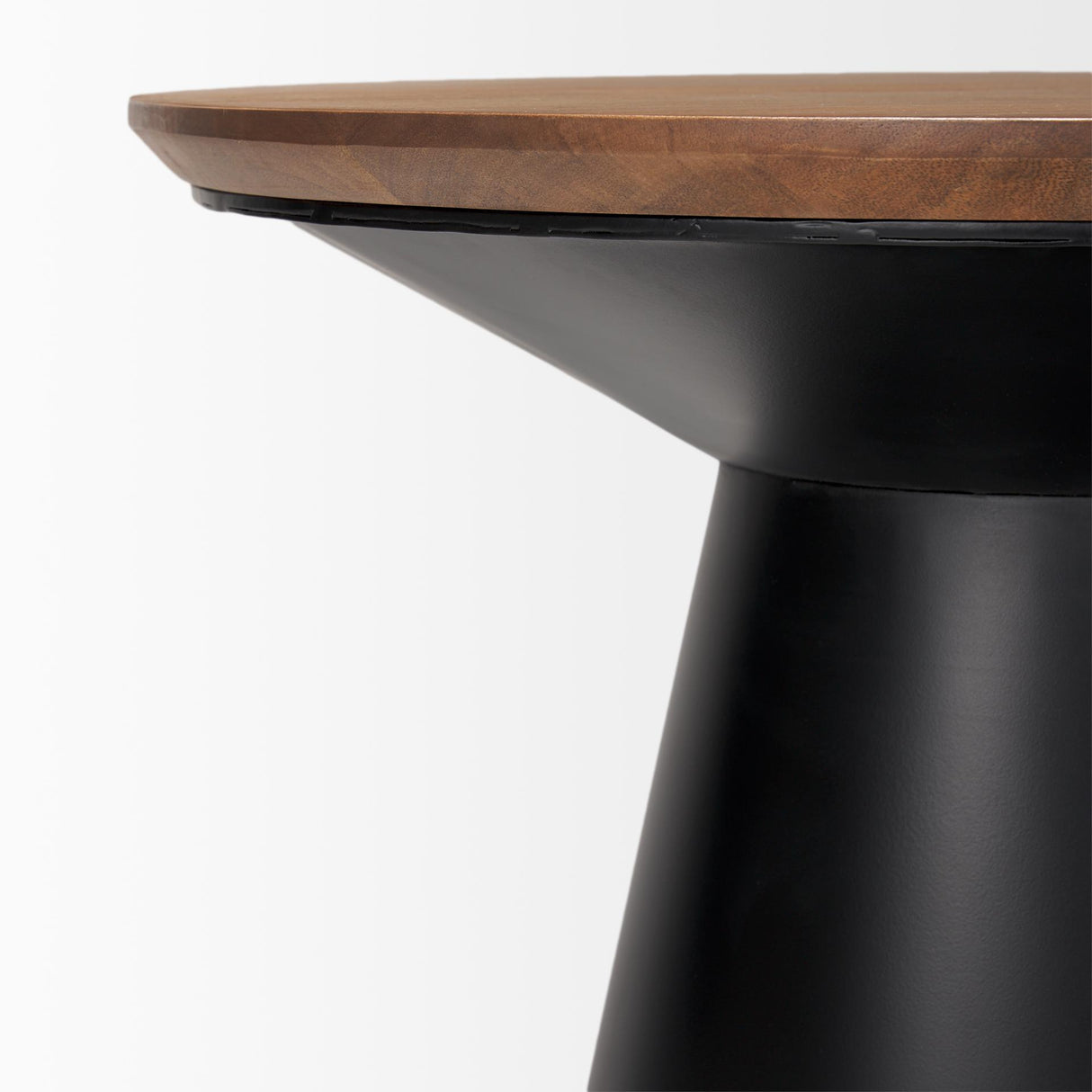 Mercana Mitchell 22.0L x 22.0W x 23.0H Black Metal Pedetal Base with Brown Wood Top Side Table