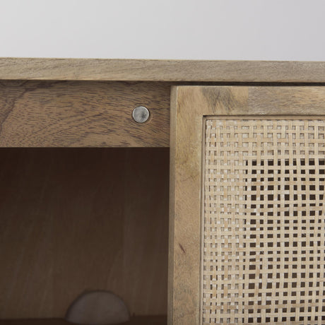 Mercana Grier 36L x 18W x 31H Light Brown Wood w/ Cane 2 Door Accent Cabinet