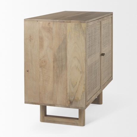 Mercana Grier 36L x 18W x 31H Light Brown Wood w/ Cane 2 Door Accent Cabinet