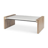 Mercana Athens 48.0L x 28.0W x 16.0H Light Brown Wood and White Marble Coffee Table