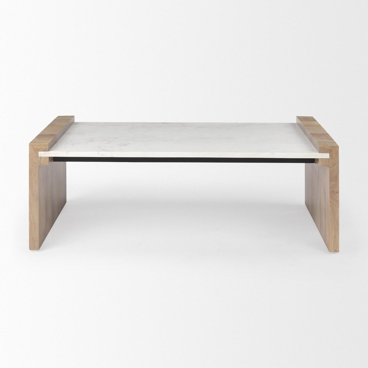 Mercana Athens 48.0L x 28.0W x 16.0H Light Brown Wood and White Marble Coffee Table