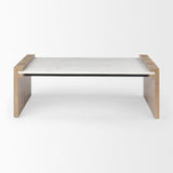 Mercana Athens 48.0L x 28.0W x 16.0H Light Brown Wood and White Marble Coffee Table