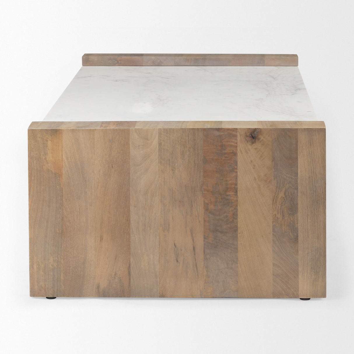 Mercana Athens 48.0L x 28.0W x 16.0H Light Brown Wood and White Marble Coffee Table