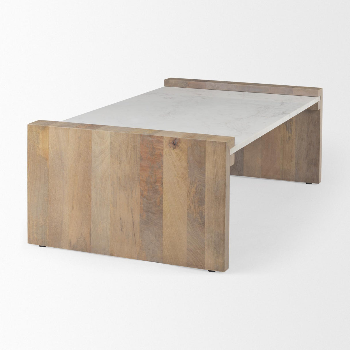 Mercana Athens 48.0L x 28.0W x 16.0H Light Brown Wood and White Marble Coffee Table