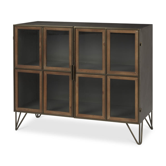 Mercana Pandora Dark Brass Metal W/Red Wood 2 Door Accent Cabinet
