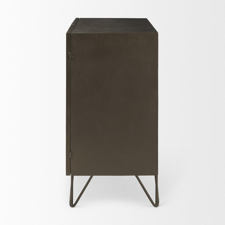 Mercana Pandora Dark Brass Metal W/Red Wood 2 Door Accent Cabinet